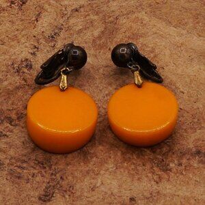 Vintage Bakelite Butterscotch Shapely Disc Drop Earrings